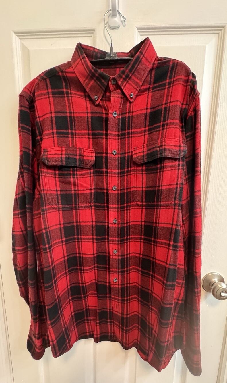 George XLT Men’s Red Black Plaid Flannel Shirt Button Down Collar Long Sleeve